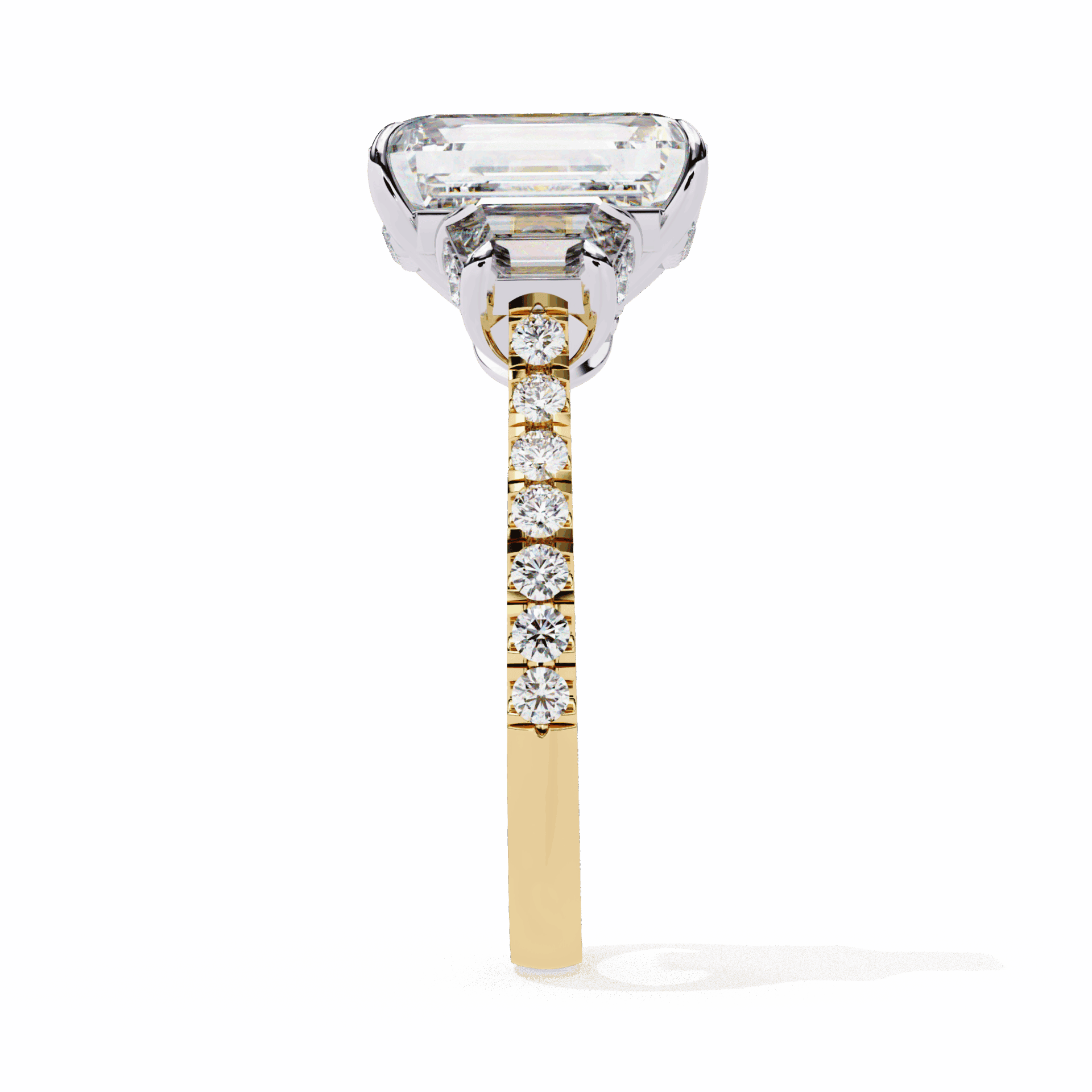 5.25 Carat Emerald Three Stone Solitaire Ring in Moissanite | House of Estara