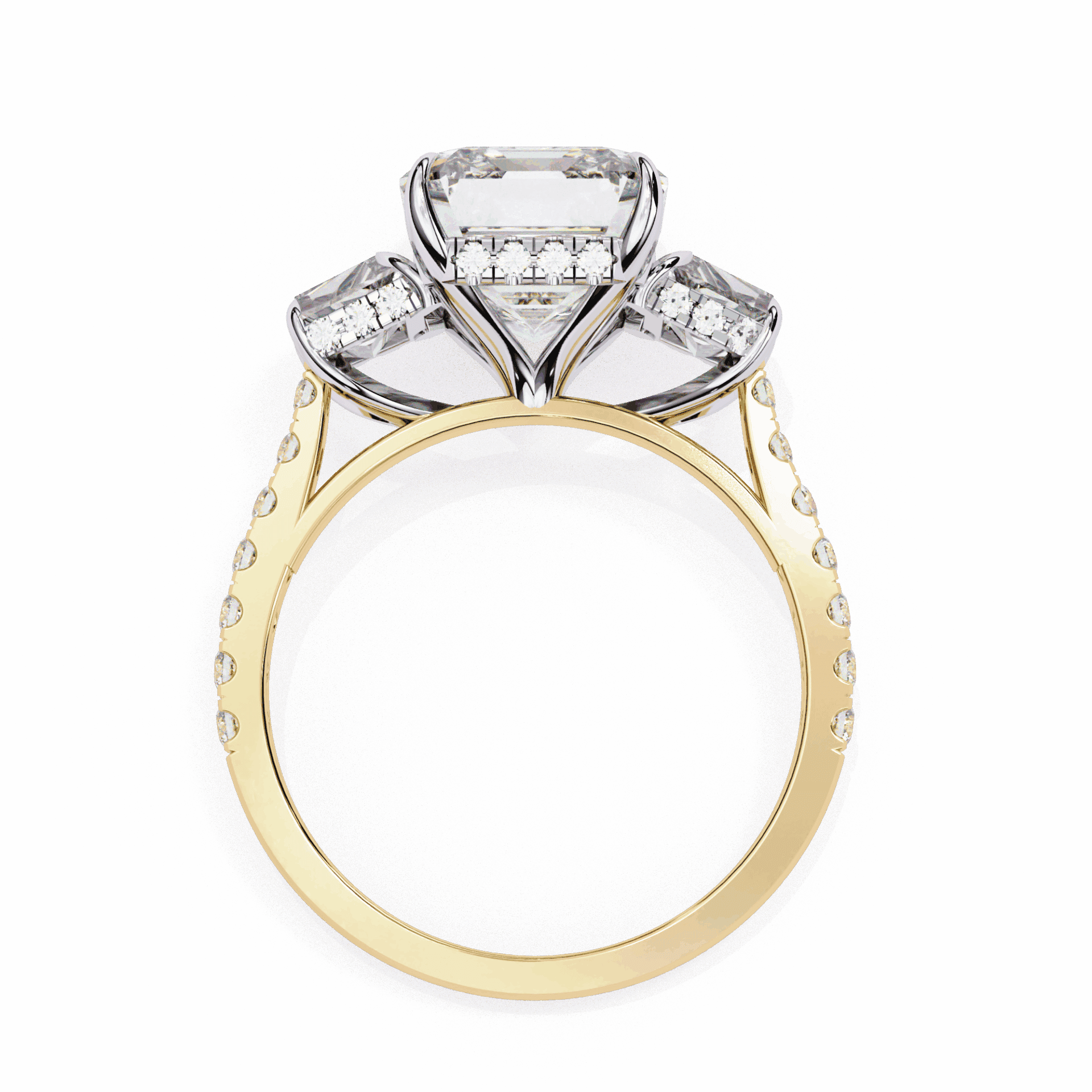 5.25 Carat Emerald Three Stone Solitaire Ring in Moissanite | House of Estara