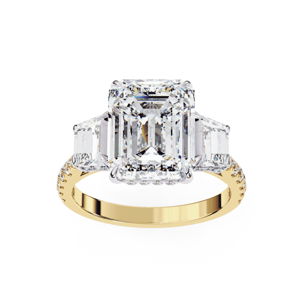 5.25 Carat Emerald Three Stone Solitaire Ring in Moissanite | House of Estara