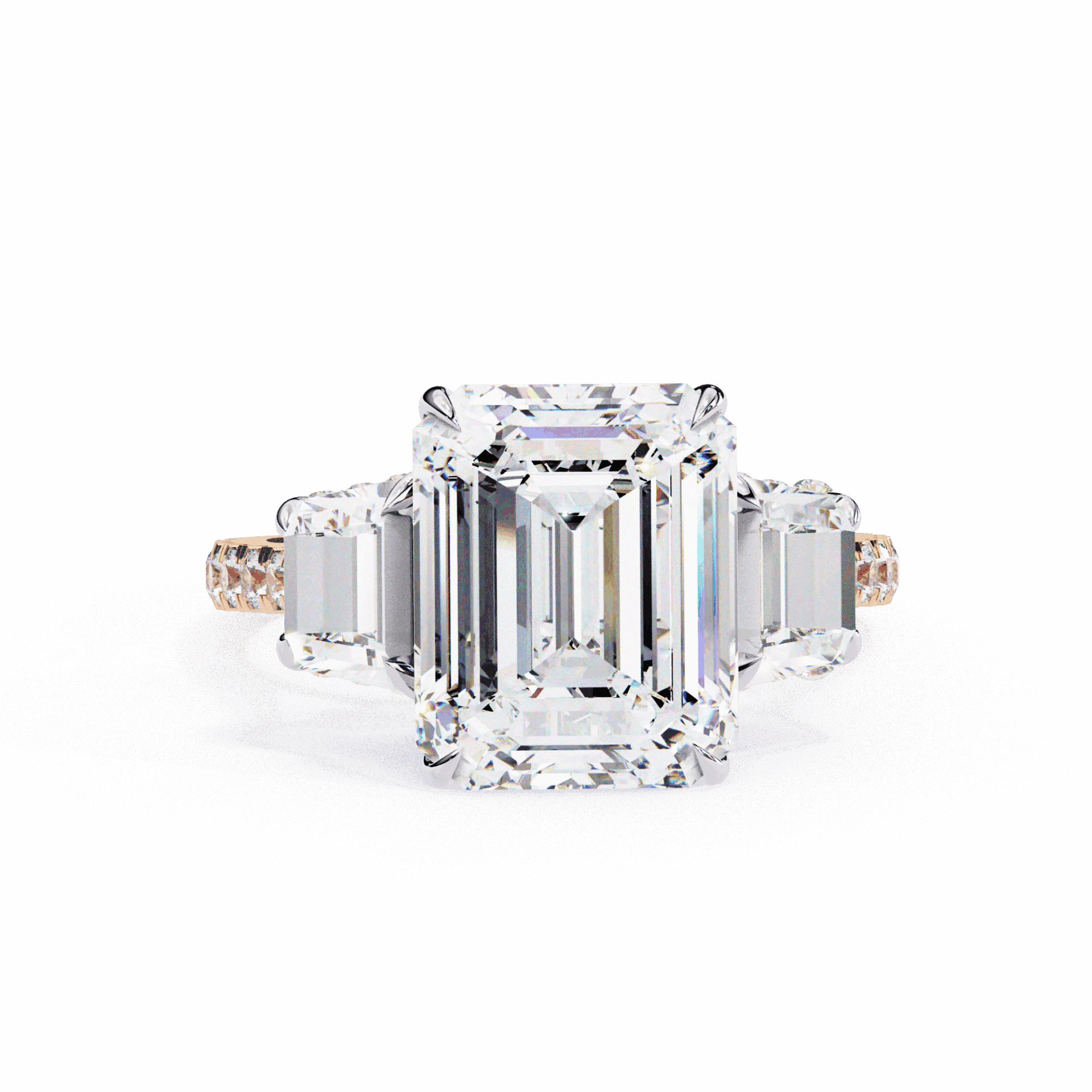 5.25 Carat Emerald Three Stone Solitaire Ring in Moissanite | House of Estara
