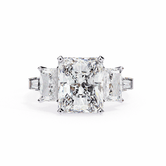 6.5 Carat Radiant Three Stone Solitaire Ring in Moissanite | House of Estara
