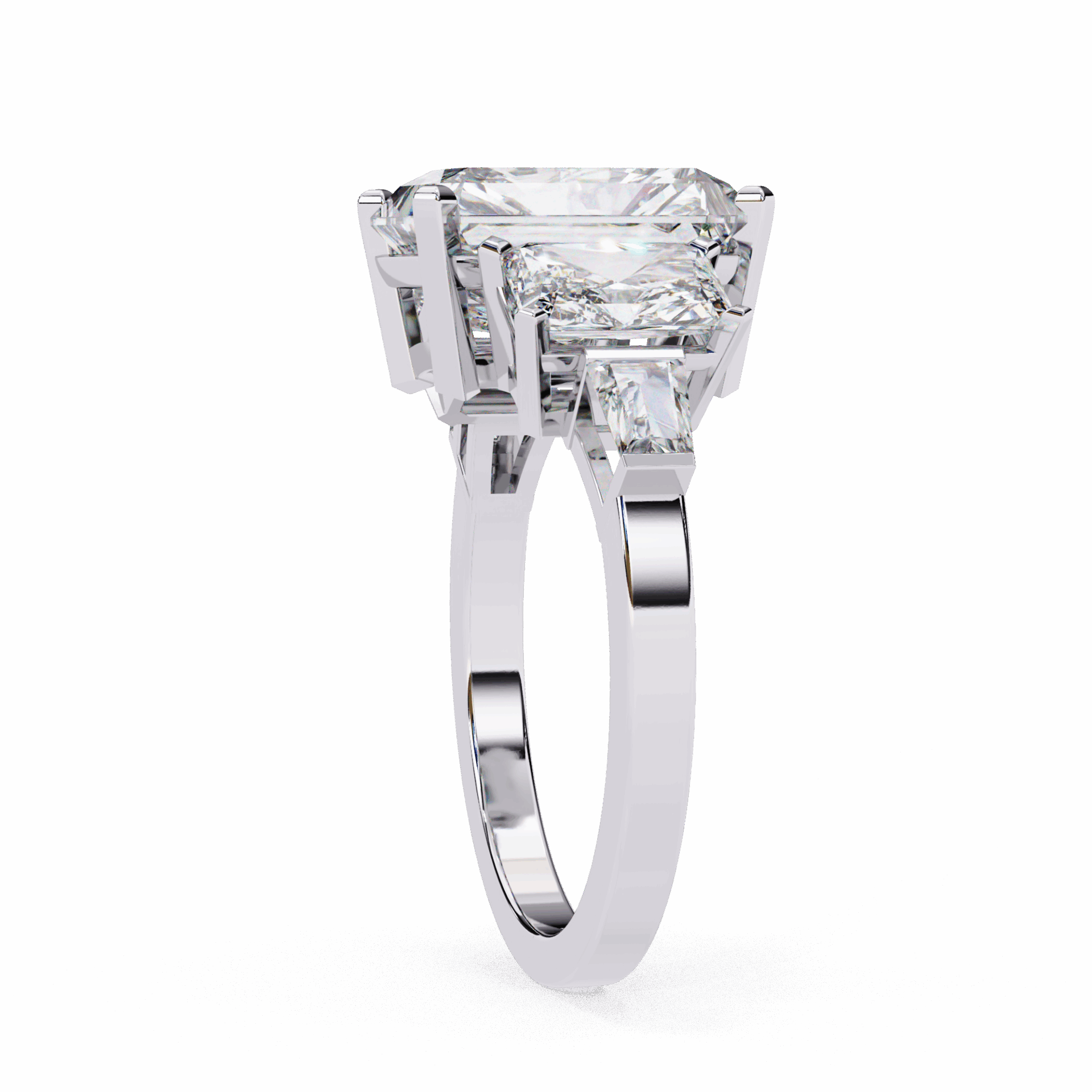 6.5 Carat Radiant Three Stone Solitaire Ring in Moissanite | House of Estara