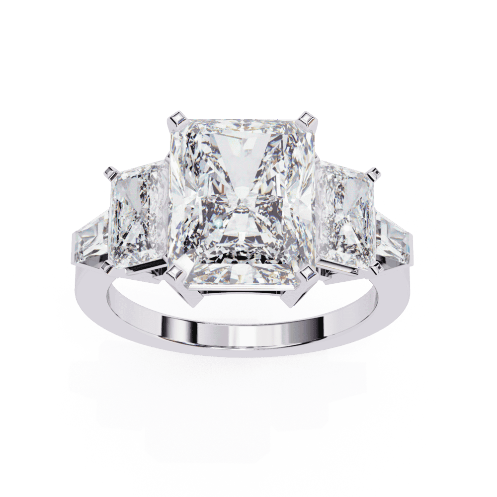 6.5 Carat Radiant Three Stone Solitaire Ring in Moissanite | House of Estara
