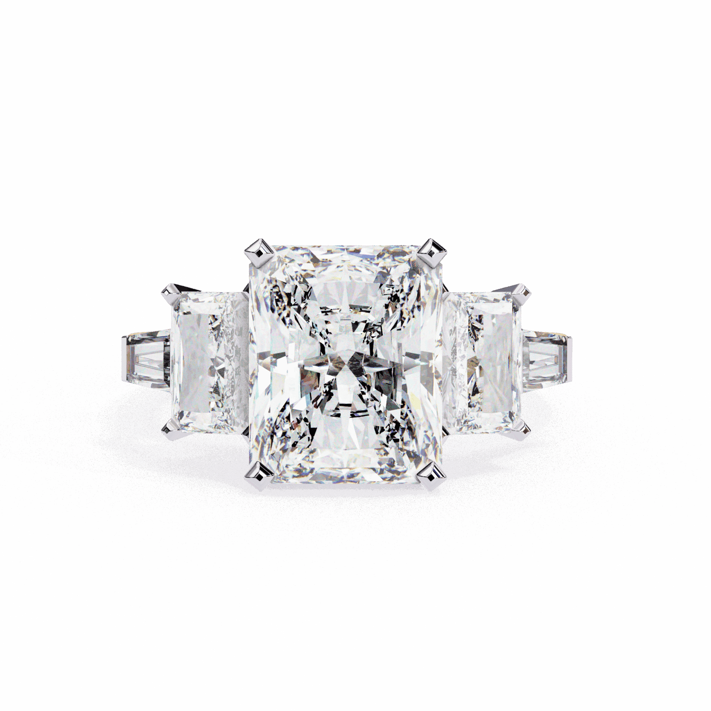 6.5 Carat Radiant Three Stone Solitaire Ring in Moissanite | House of Estara
