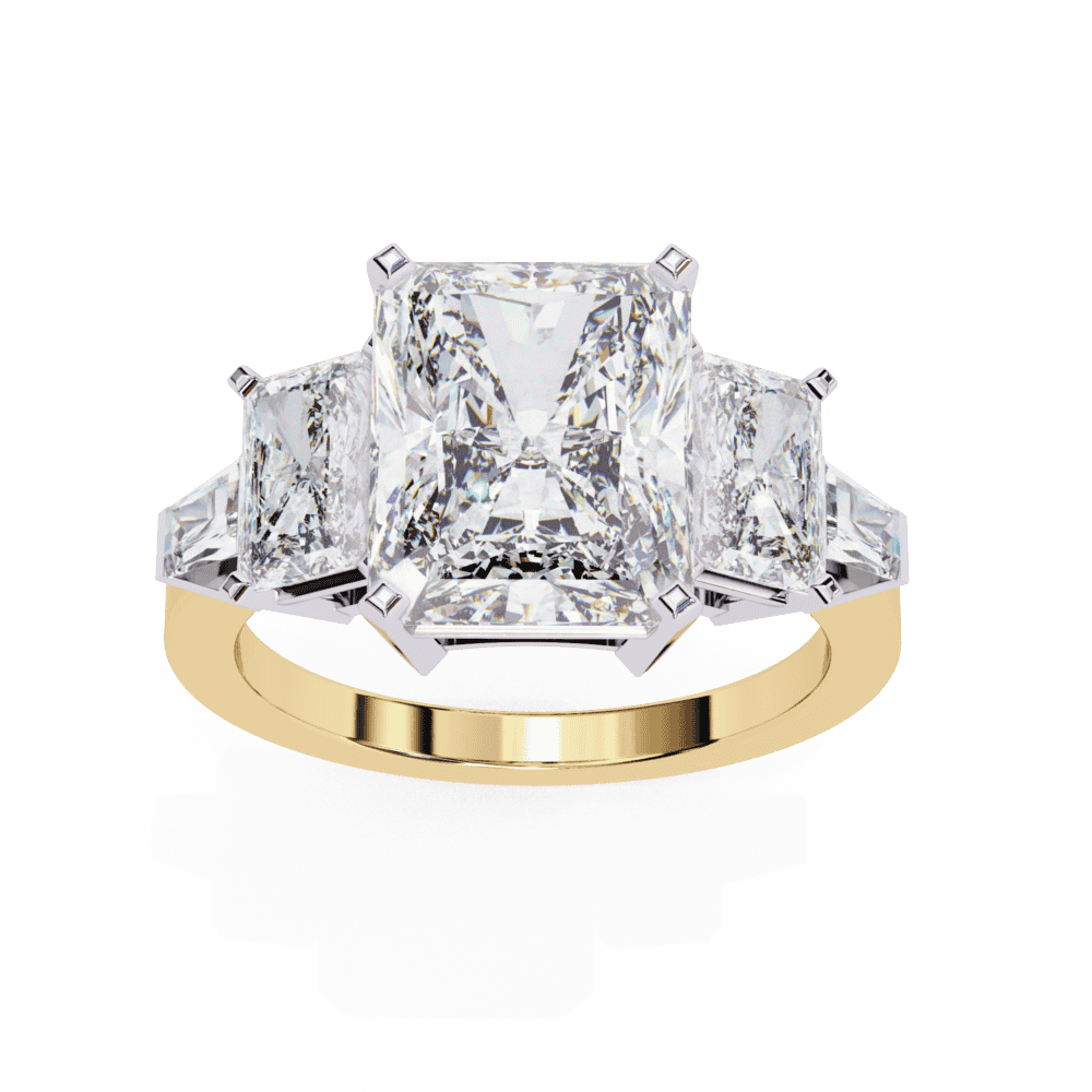6.5 Carat Radiant Three Stone Solitaire Ring in Moissanite | House of Estara