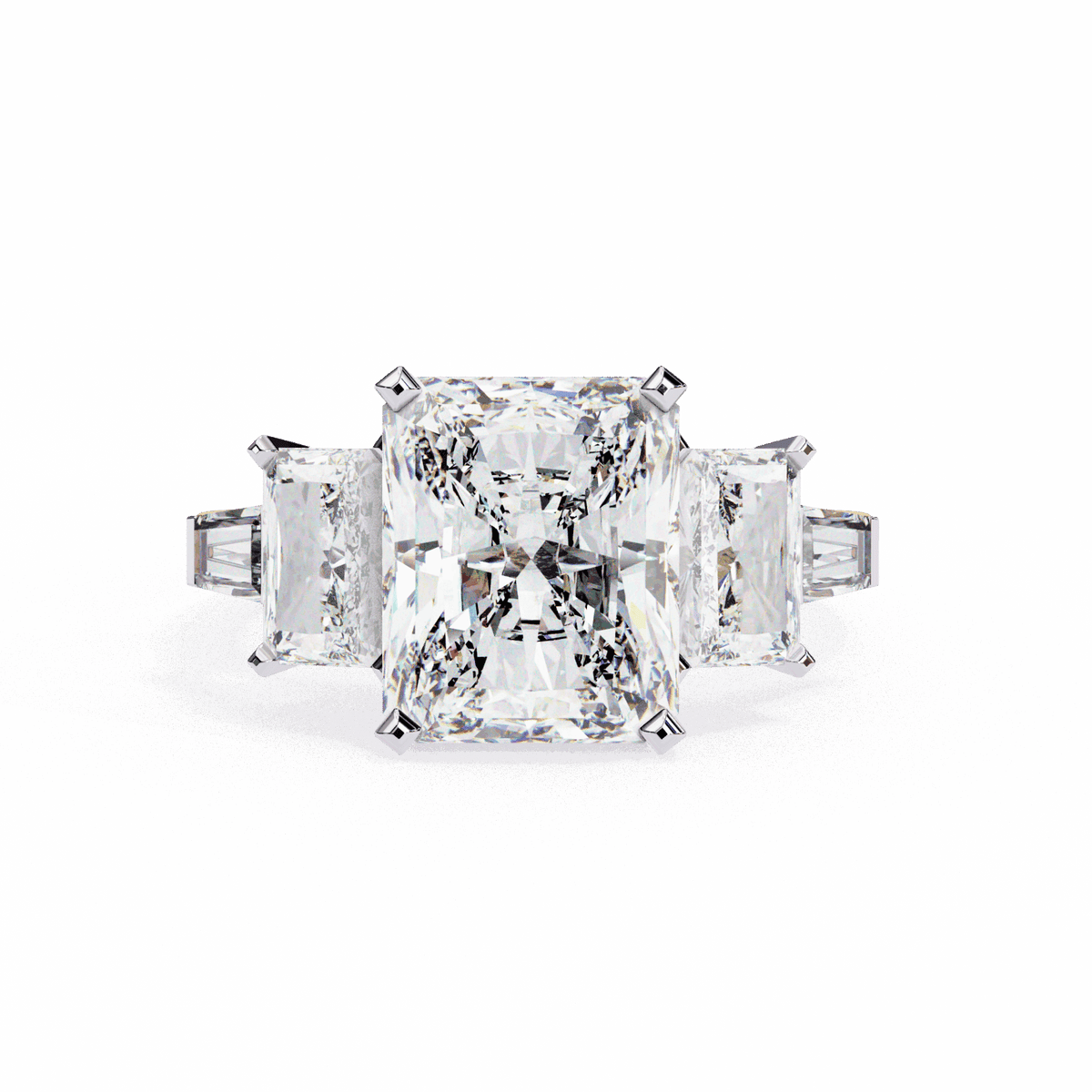 6.5 Carat Radiant Three Stone Solitaire Ring in Moissanite | House of Estara