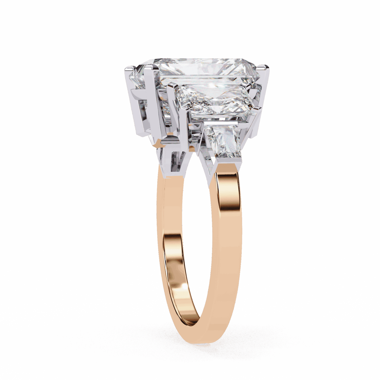 6.5 Carat Radiant Three Stone Solitaire Ring in Moissanite | House of Estara