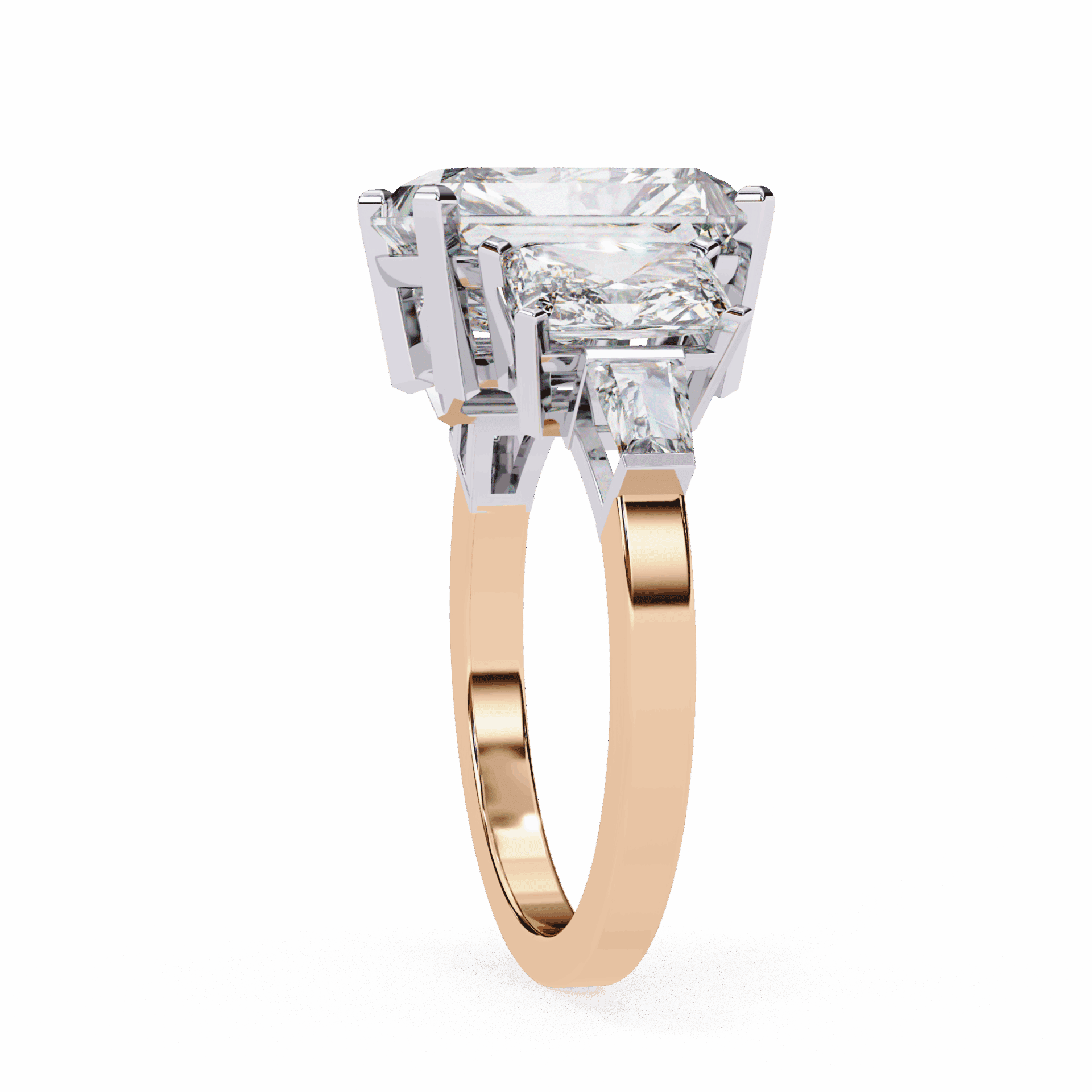 6.5 Carat Radiant Three Stone Solitaire Ring in Moissanite | House of Estara