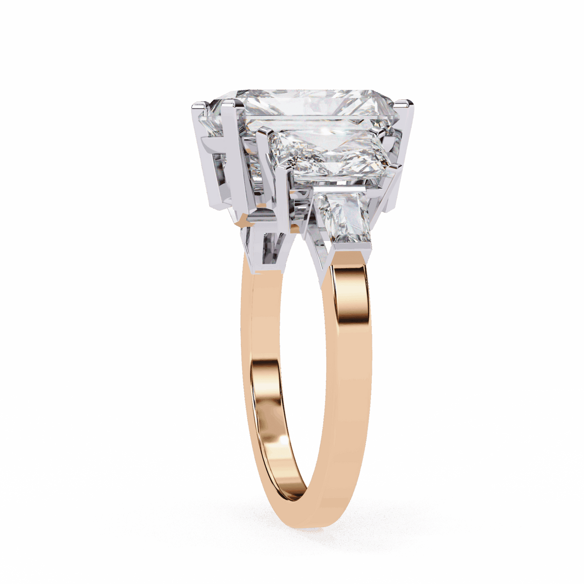 6.5 Carat Radiant Three Stone Solitaire Ring in Moissanite | House of Estara