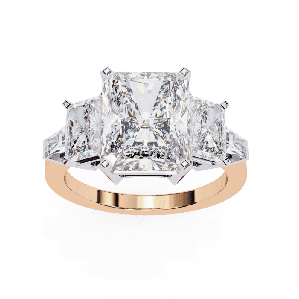 6.5 Carat Radiant Three Stone Solitaire Ring in Moissanite | House of Estara