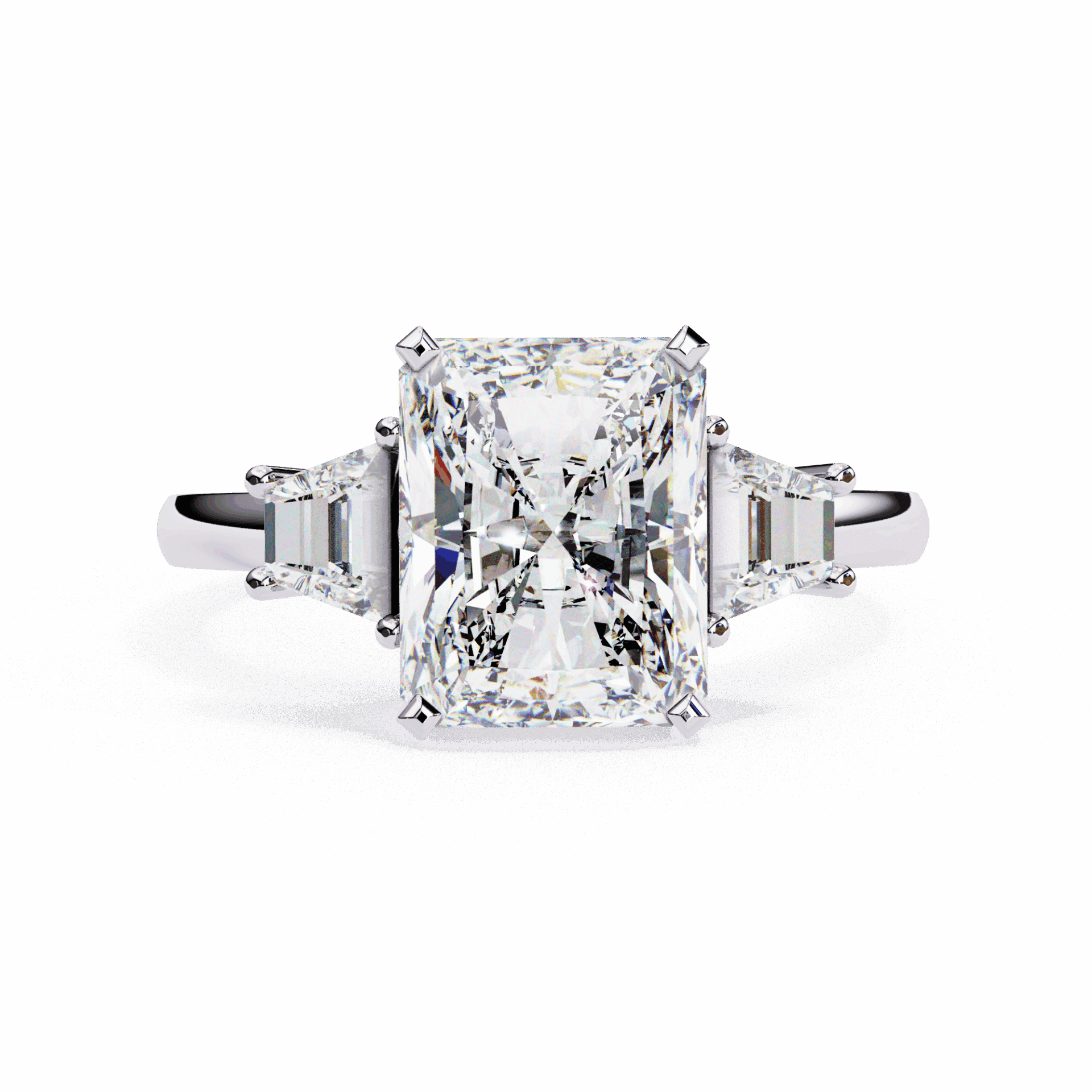 5.25 Carat Emerald Three Stone Solitaire Ring in Moissanite | House of Estara