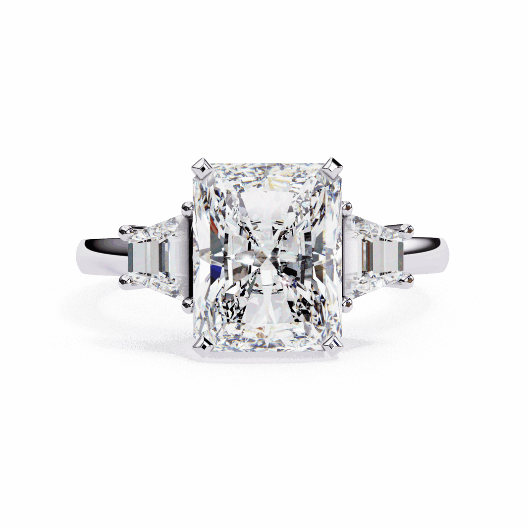 5.25 Carat Emerald Three Stone Solitaire Ring in Moissanite | House of Estara