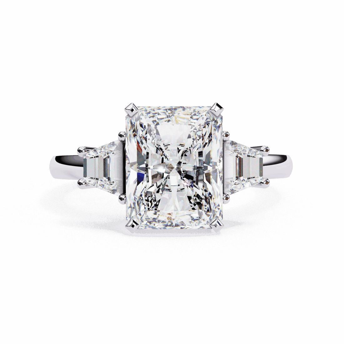 5.25 Carat Emerald Three Stone Solitaire Ring in Moissanite | House of Estara