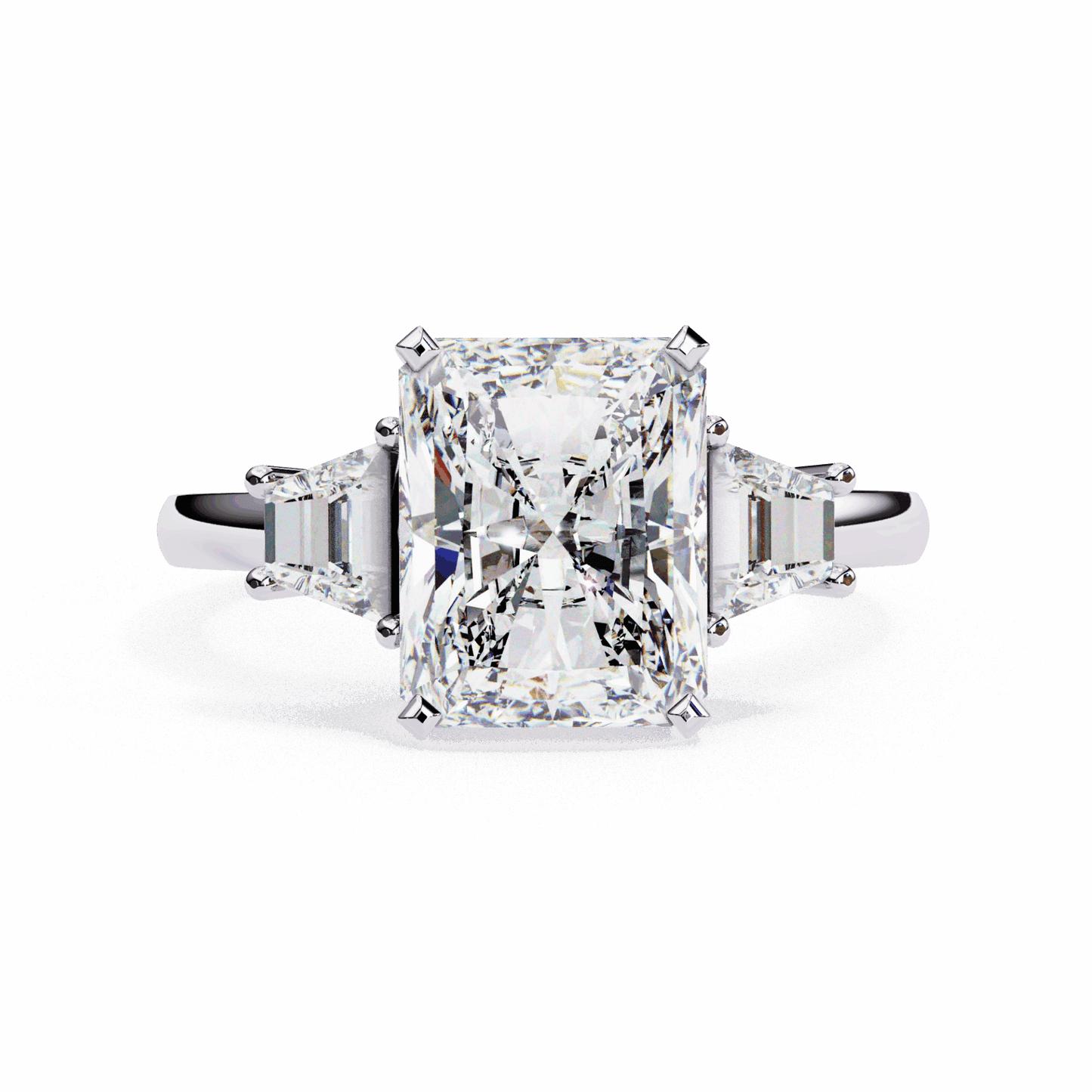 5.25 Carat Emerald Three Stone Solitaire Ring in Moissanite | House of Estara