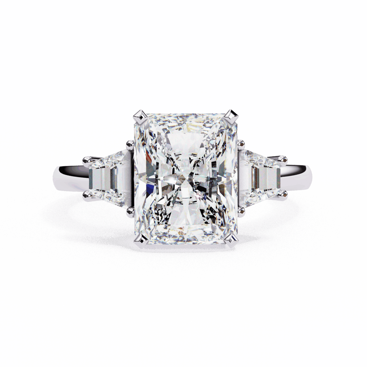 5.25 Carat Emerald Three Stone Solitaire Ring in Moissanite | House of Estara