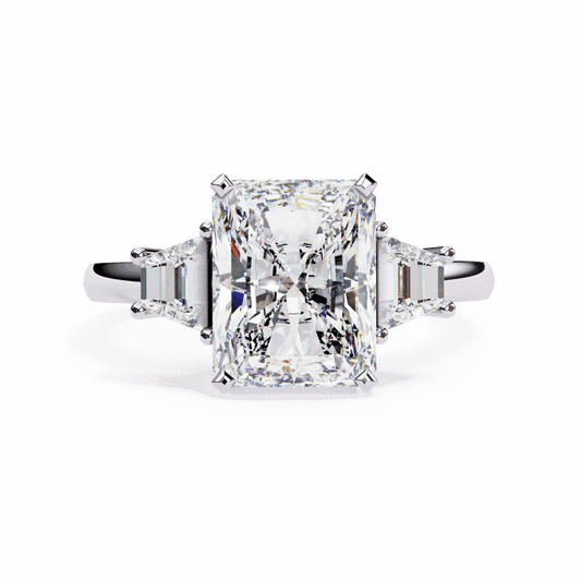5.25 Carat Emerald Three Stone Solitaire Ring in Moissanite | House of Estara