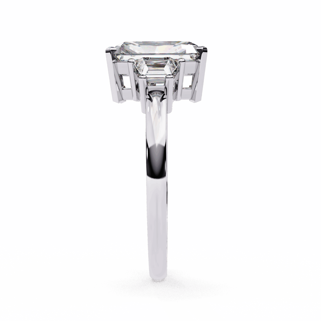 5.25 Carat Emerald Three Stone Solitaire Ring in Moissanite | House of Estara
