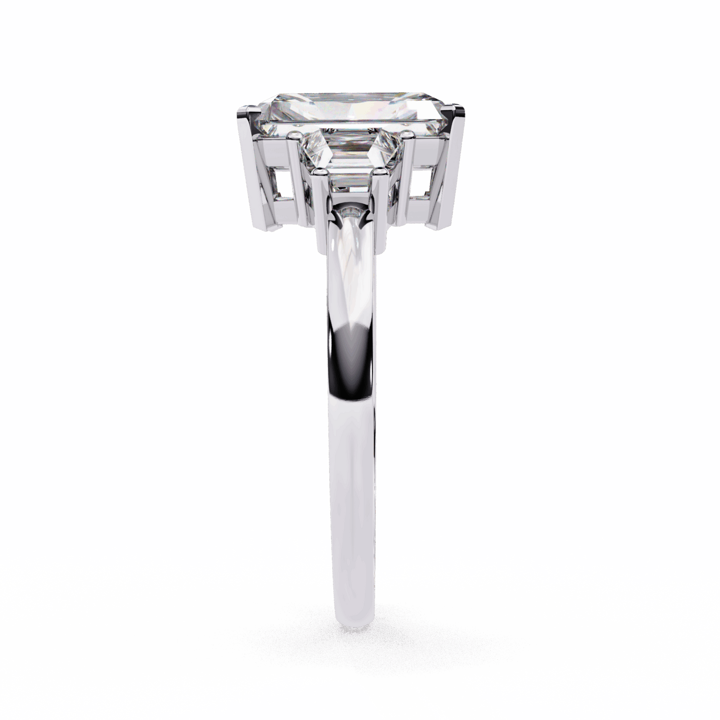 5.25 Carat Emerald Three Stone Solitaire Ring in Moissanite | House of Estara