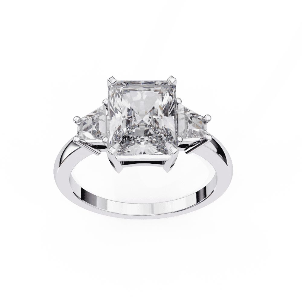 5.25 Carat Emerald Three Stone Solitaire Ring in Moissanite | House of Estara