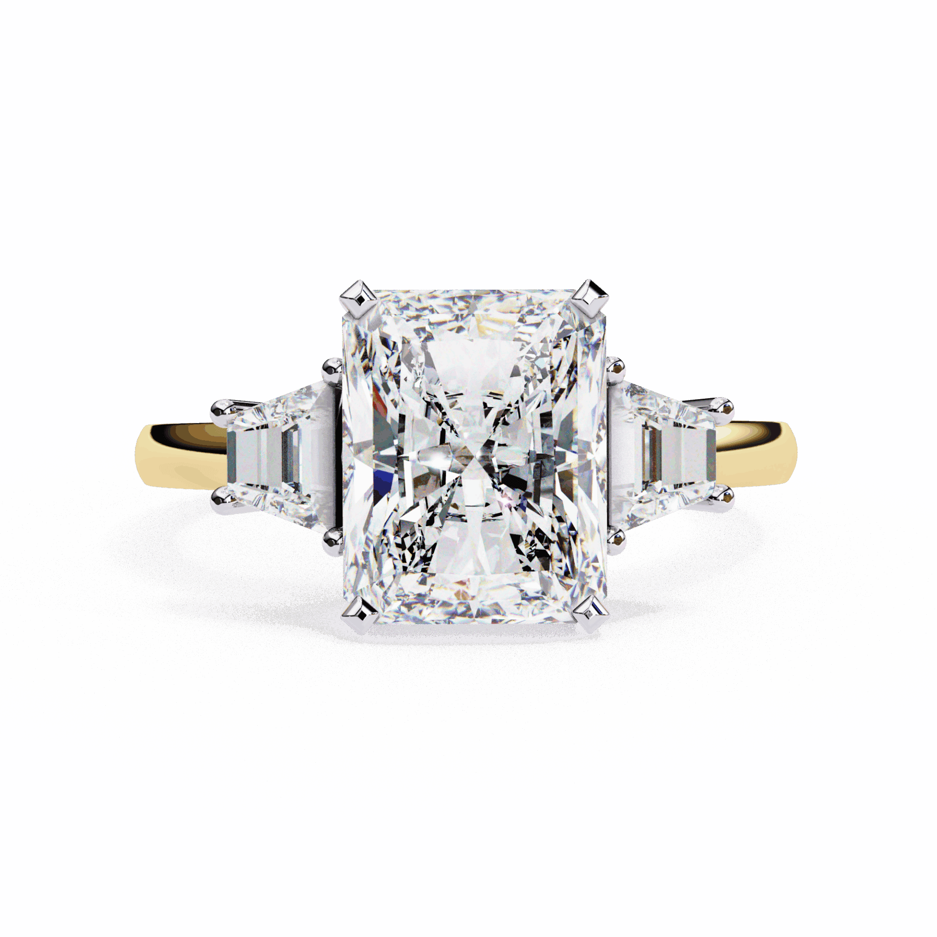 5.25 Carat Emerald Three Stone Solitaire Ring in Moissanite | House of Estara