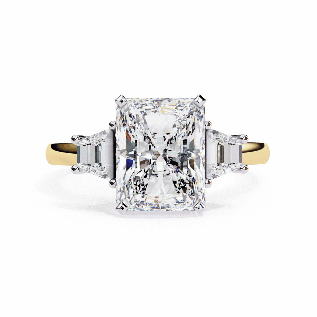 5.25 Carat Emerald Three Stone Solitaire Ring in Moissanite | House of Estara