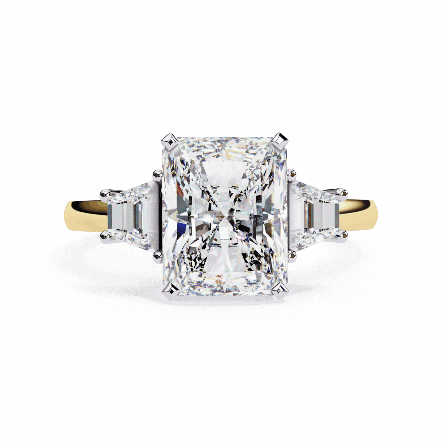 5.25 Carat Emerald Three Stone Solitaire Ring in Moissanite | House of Estara