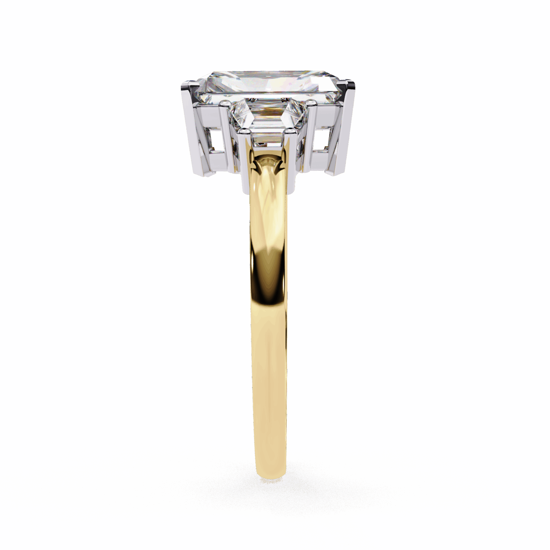 5.25 Carat Emerald Three Stone Solitaire Ring in Moissanite | House of Estara
