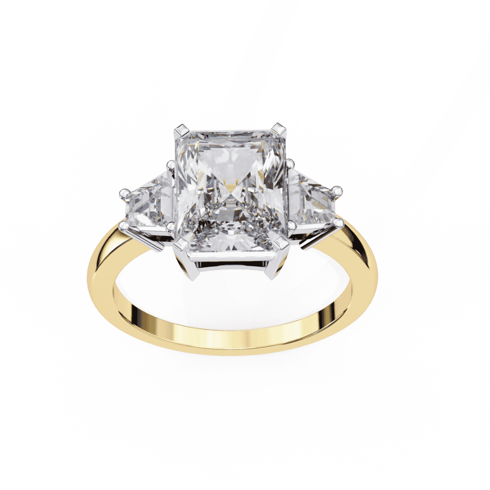 5.25 Carat Emerald Three Stone Solitaire Ring in Moissanite | House of Estara