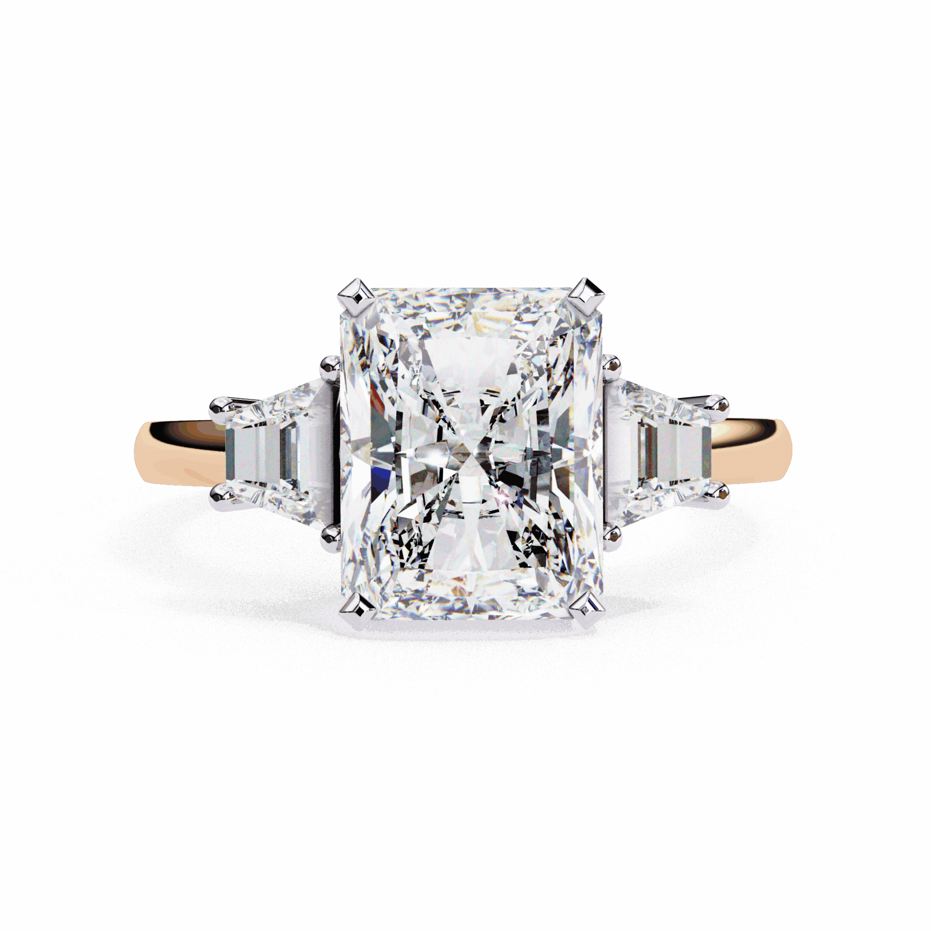 5.25 Carat Emerald Three Stone Solitaire Ring in Moissanite | House of Estara