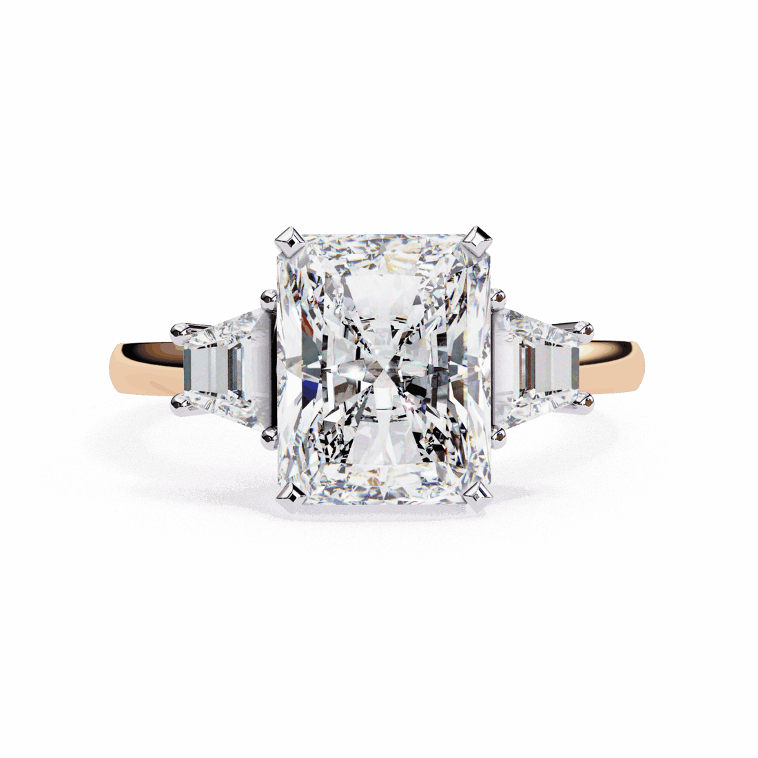 5.25 Carat Emerald Three Stone Solitaire Ring in Moissanite | House of Estara