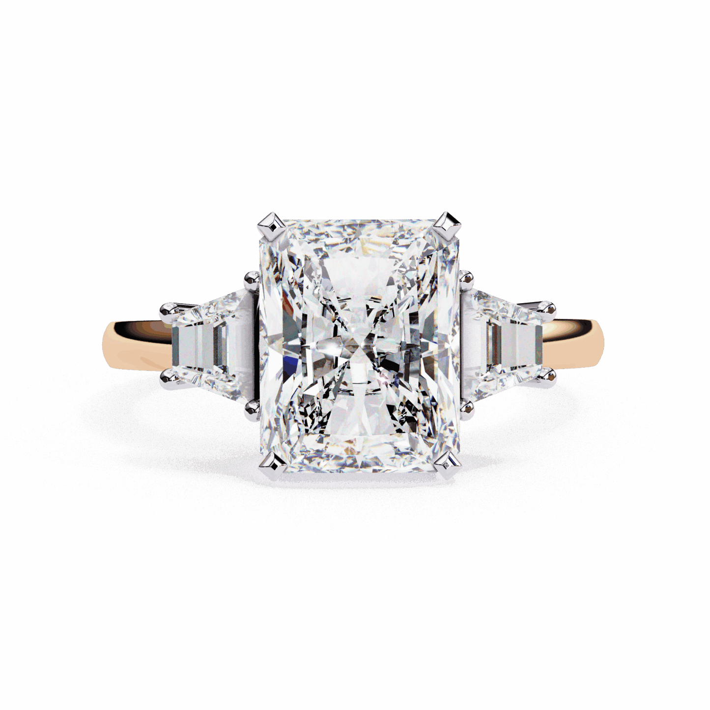 5.25 Carat Emerald Three Stone Solitaire Ring in Moissanite | House of Estara