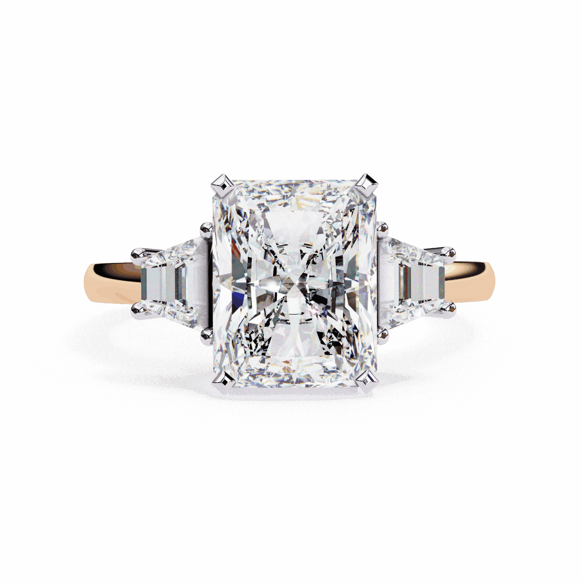 5.25 Carat Emerald Three Stone Solitaire Ring in Moissanite | House of Estara