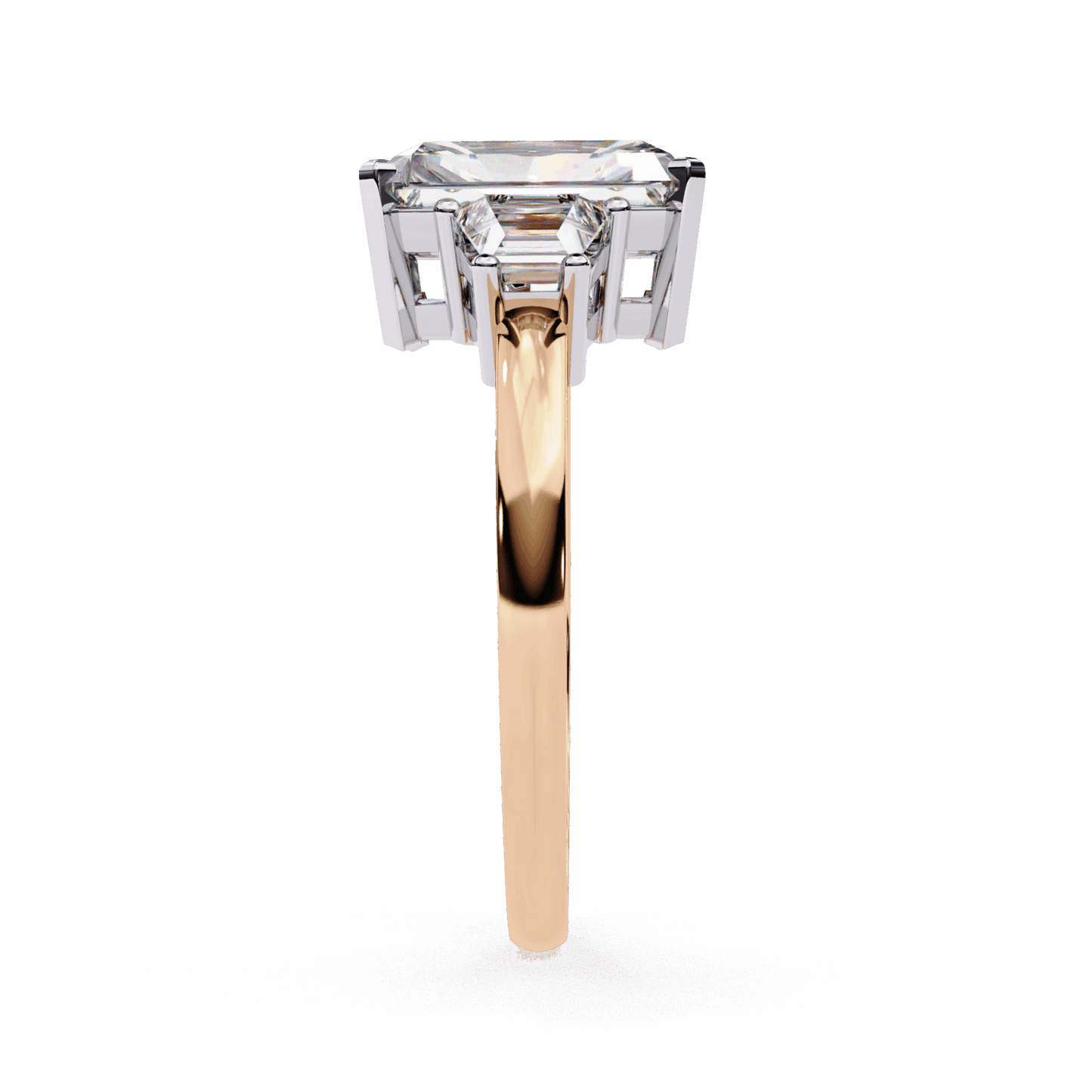 5.25 Carat Emerald Three Stone Solitaire Ring in Moissanite | House of Estara