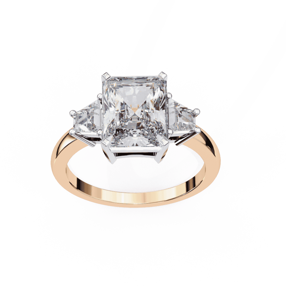 5.25 Carat Emerald Three Stone Solitaire Ring in Moissanite | House of Estara