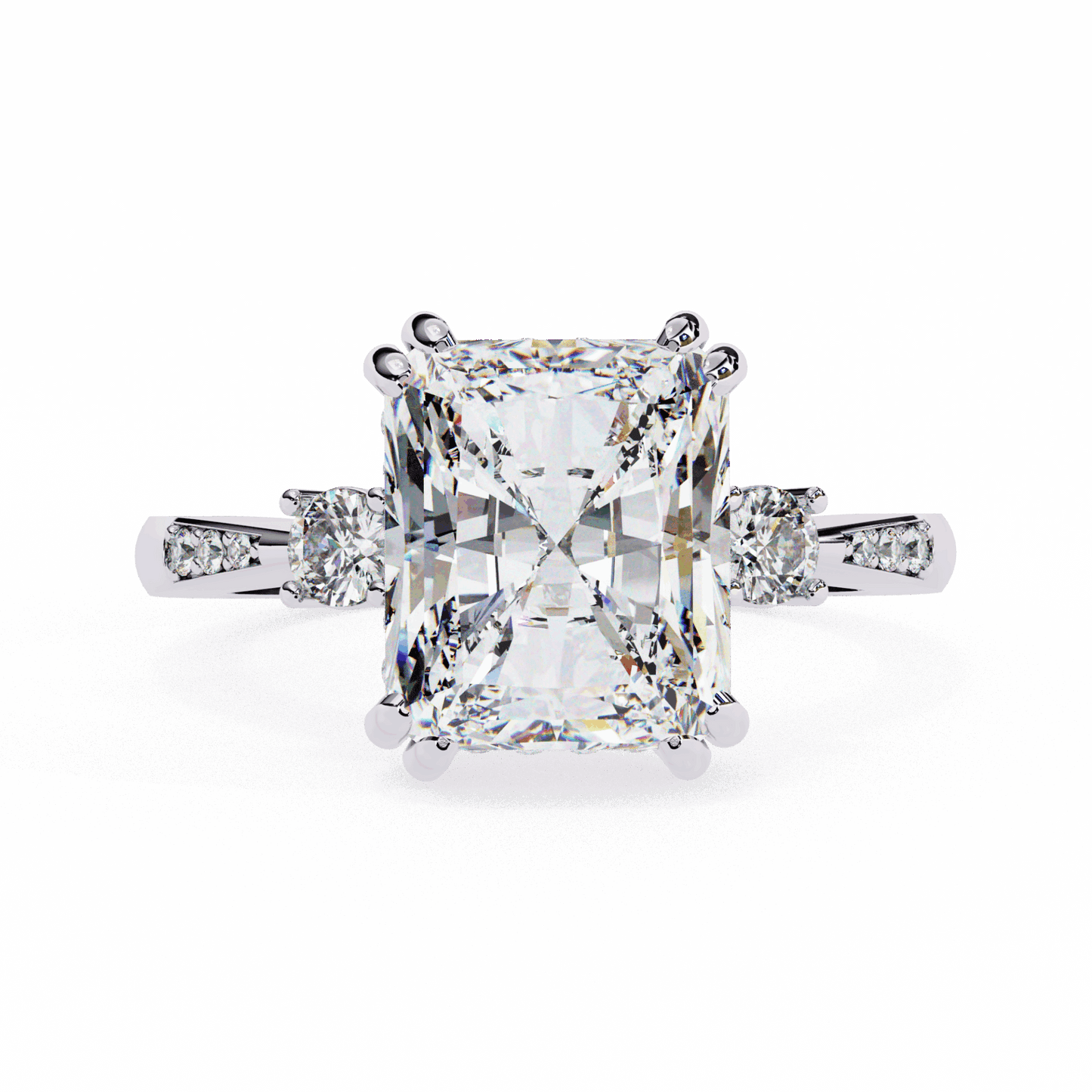 4 Carat Radiant Three Stone Solitaire Ring in Moissanite | House of Estara