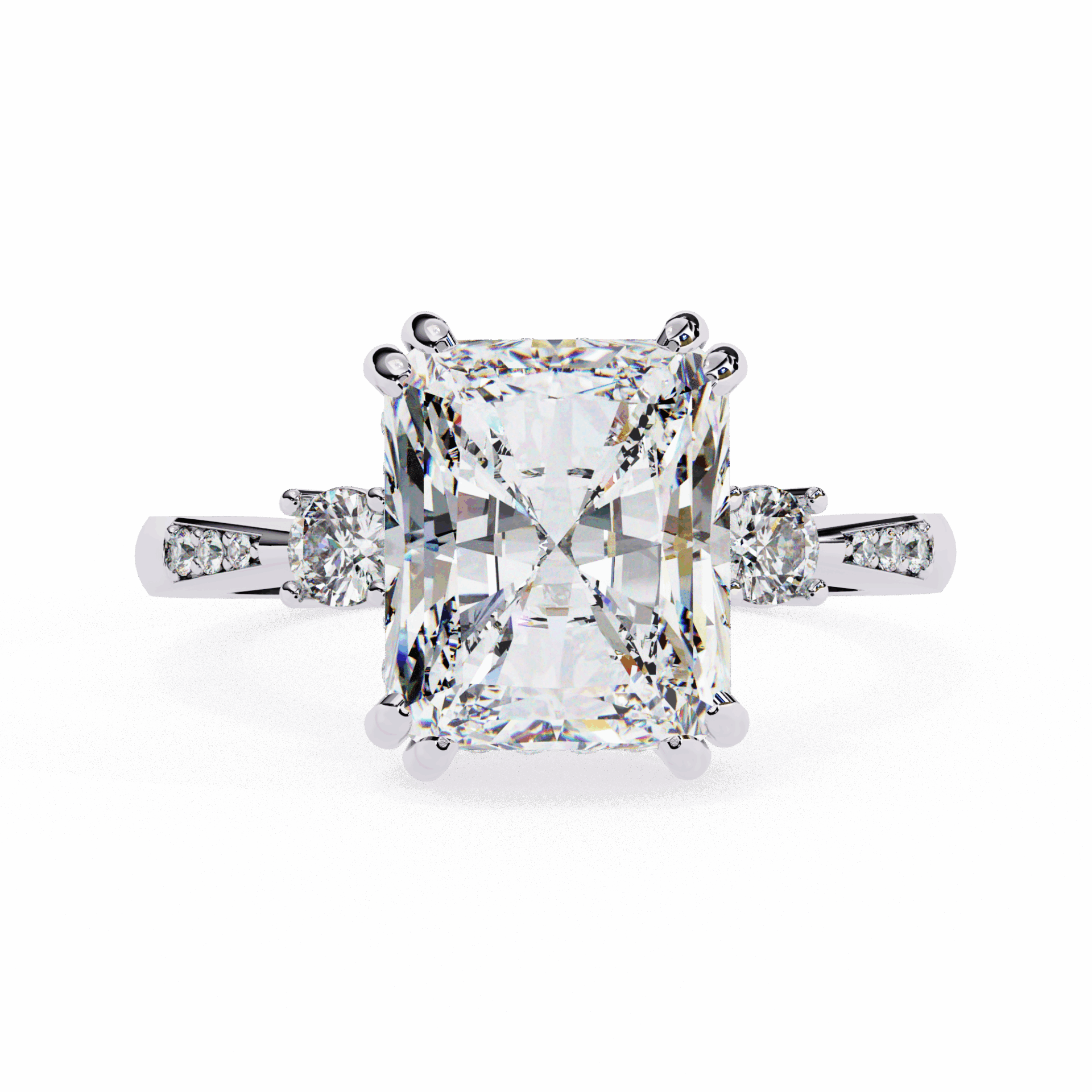 4 Carat Radiant Three Stone Solitaire Ring in Moissanite | House of Estara