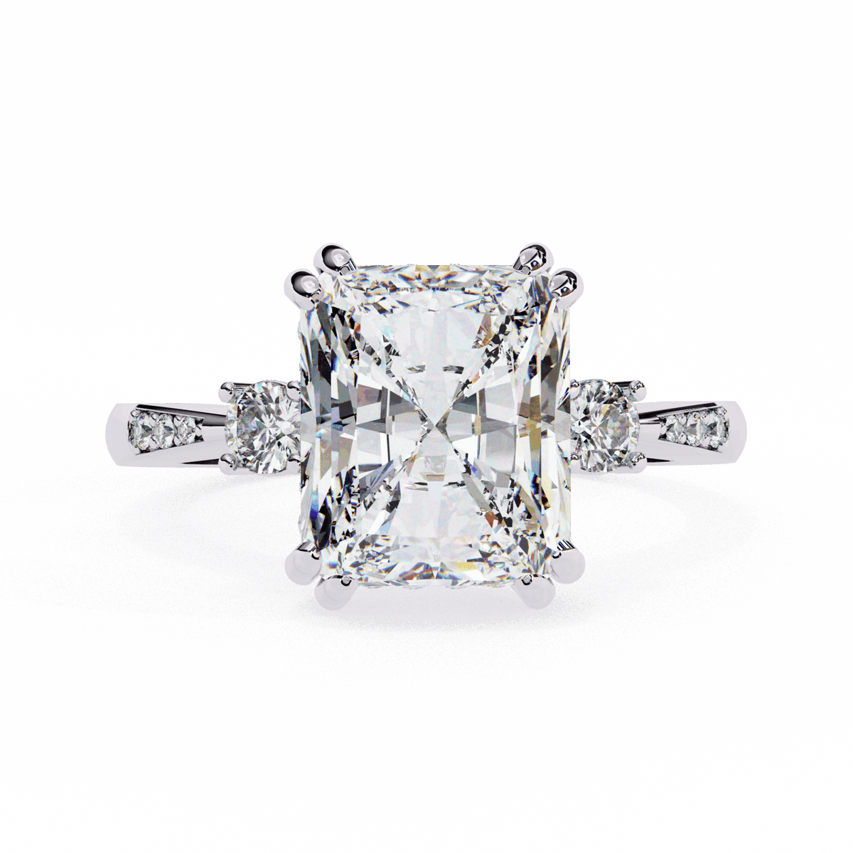 4 Carat Radiant Three Stone Solitaire Ring in Moissanite | House of Estara
