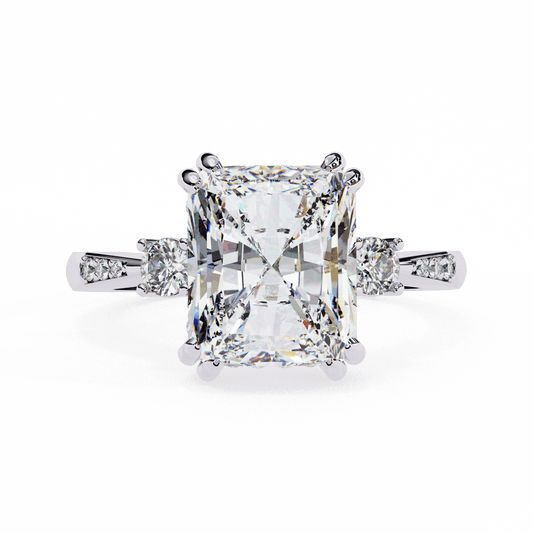 4 Carat Radiant Three Stone Solitaire Ring in Moissanite | House of Estara