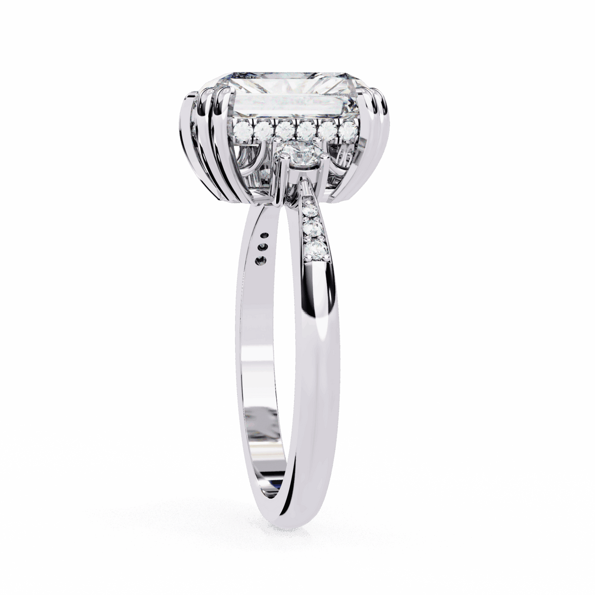 4 Carat Radiant Three Stone Solitaire Ring in Moissanite | House of Estara