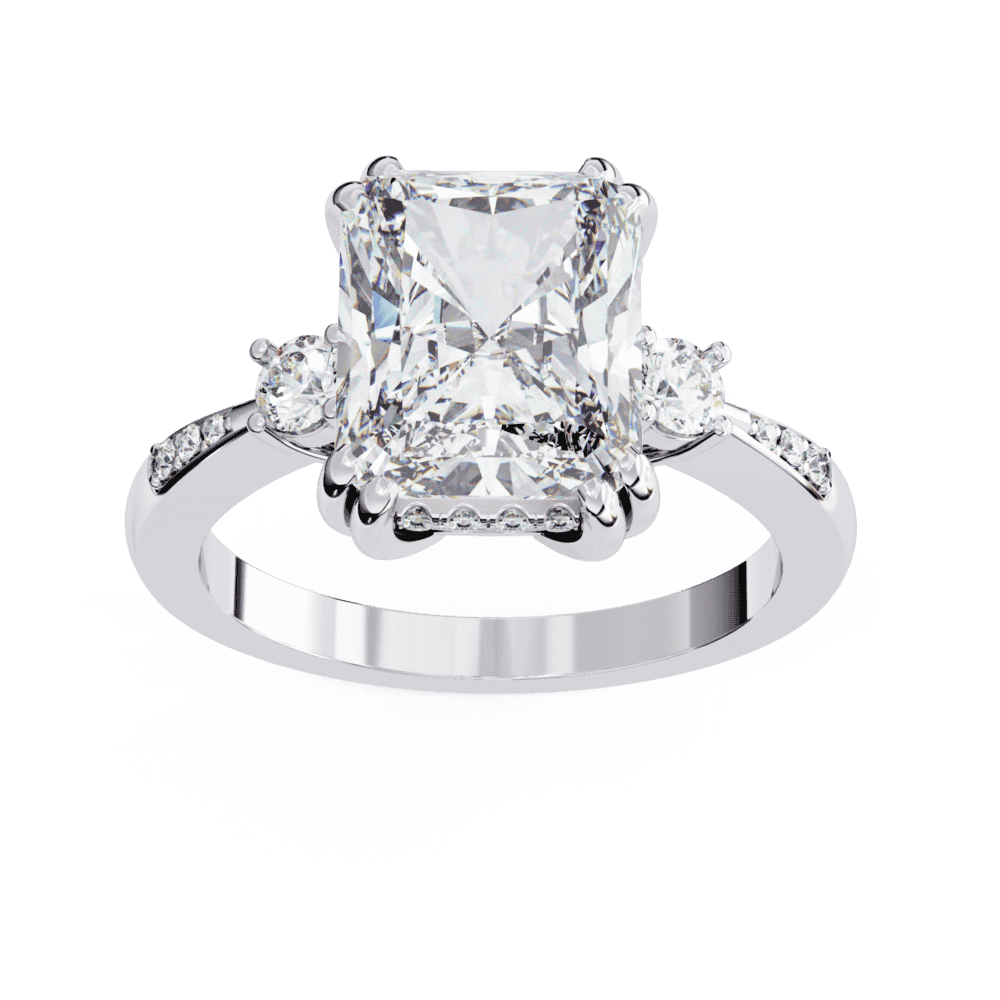 4 Carat Radiant Three Stone Solitaire Ring in Moissanite | House of Estara