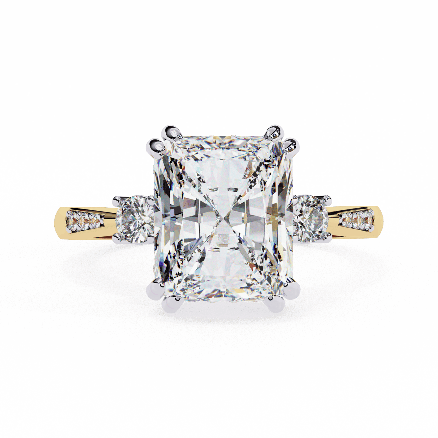 4 Carat Radiant Three Stone Solitaire Ring in Moissanite | House of Estara