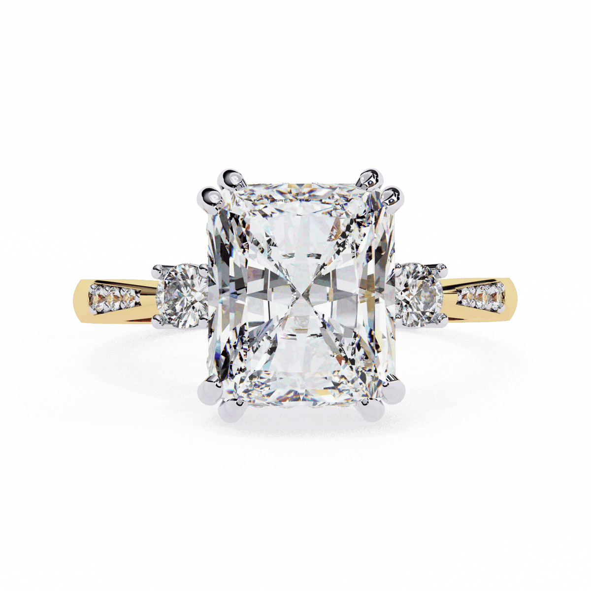 4 Carat Radiant Three Stone Solitaire Ring in Moissanite | House of Estara