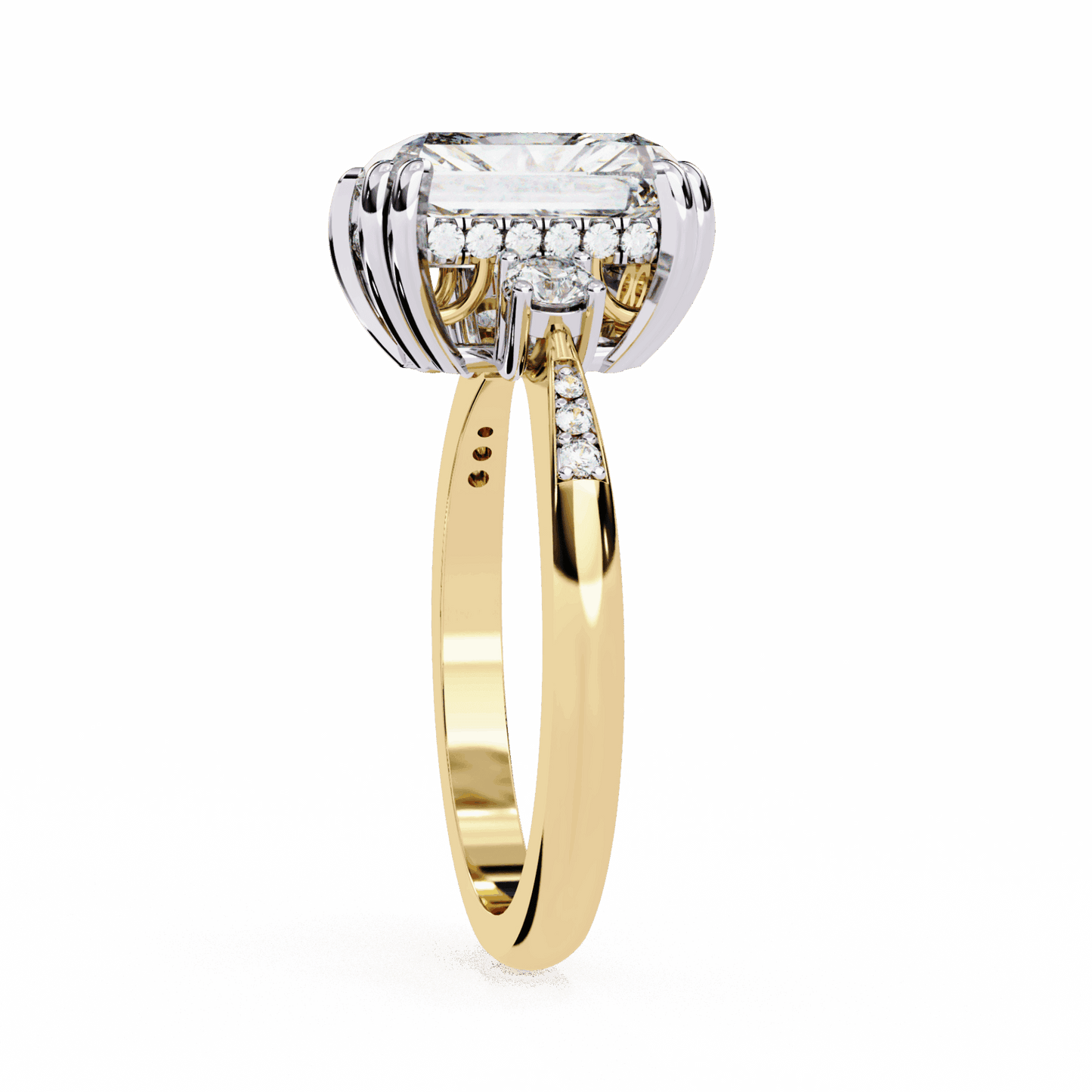 4 Carat Radiant Three Stone Solitaire Ring in Moissanite | House of Estara