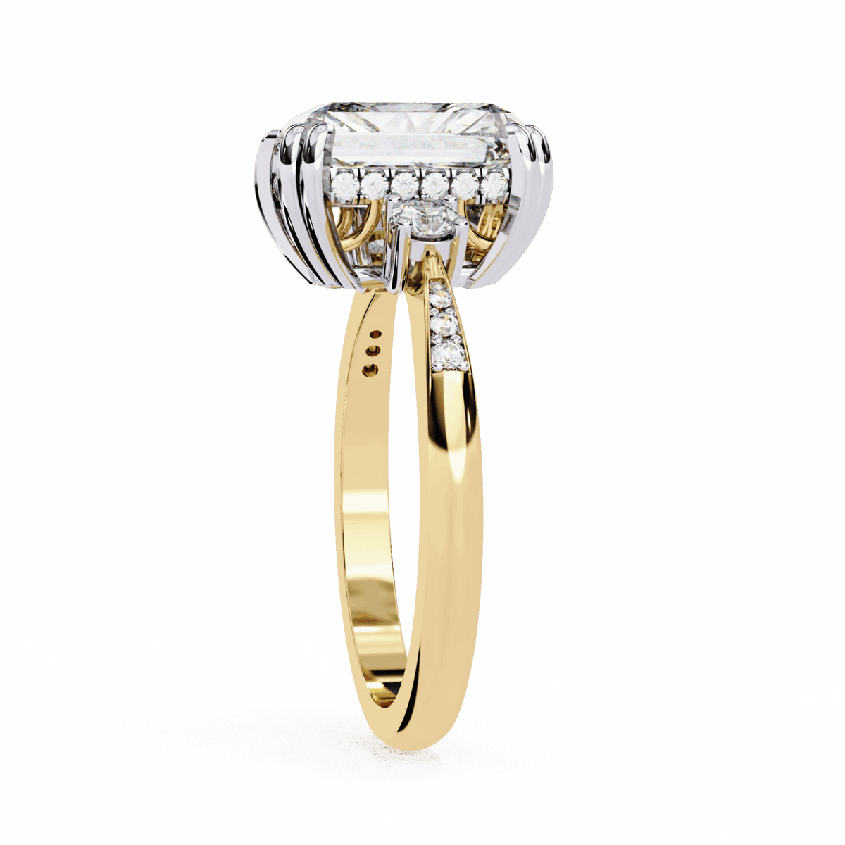 4 Carat Radiant Three Stone Solitaire Ring in Moissanite | House of Estara