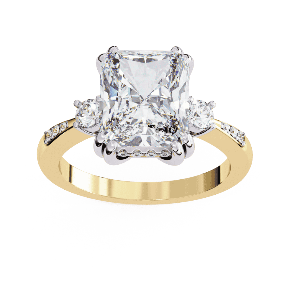 4 Carat Radiant Three Stone Solitaire Ring in Moissanite | House of Estara