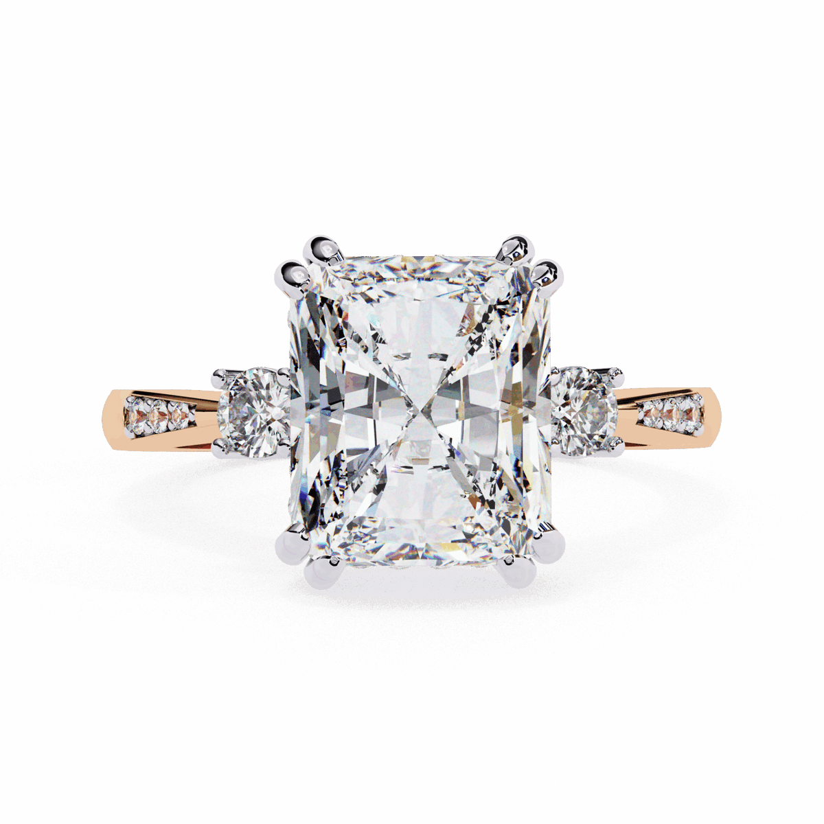 4 Carat Radiant Three Stone Solitaire Ring in Moissanite | House of Estara