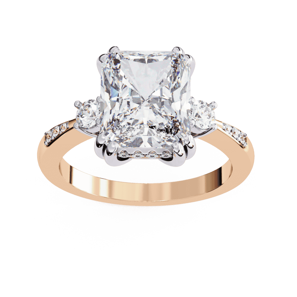 4 Carat Radiant Three Stone Solitaire Ring in Moissanite | House of Estara