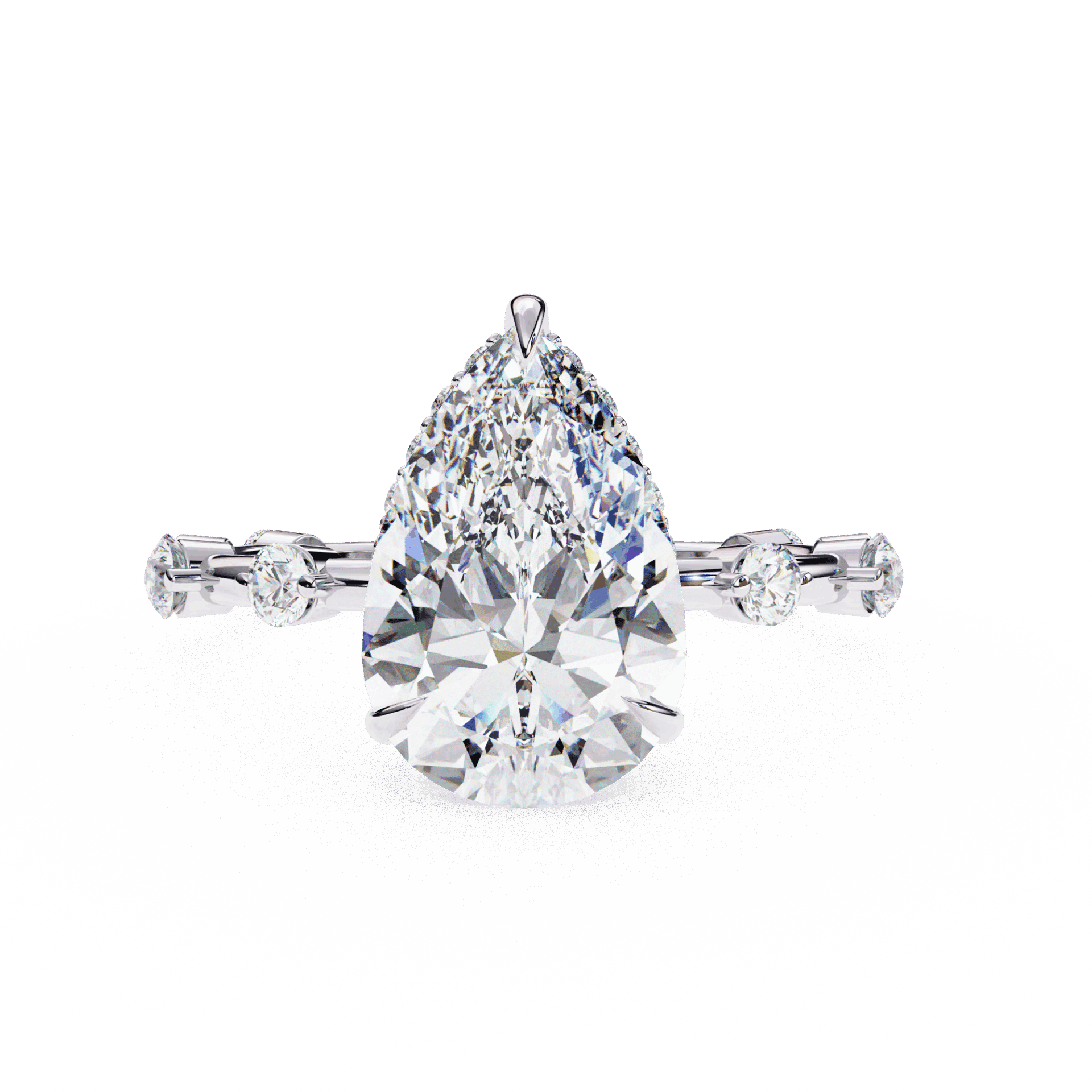 3.5 Carat Pear Side Stone Solitaire Ring in Moissanite | House of Estara