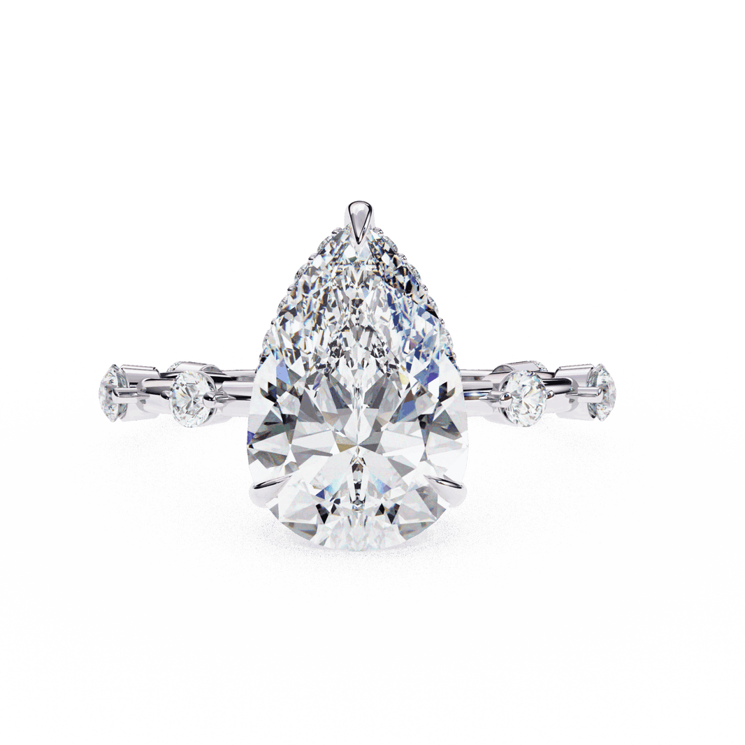 3.5 Carat Pear Side Stone Solitaire Ring in Moissanite | House of Estara