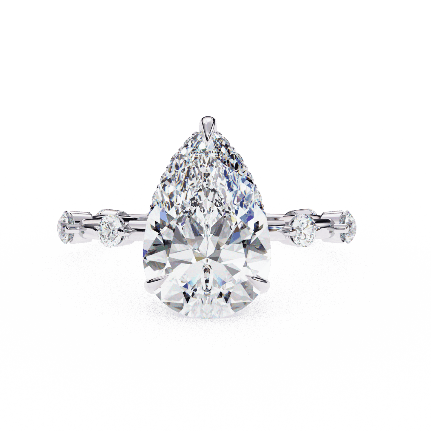 3.5 Carat Pear Side Stone Solitaire Ring in Moissanite | House of Estara